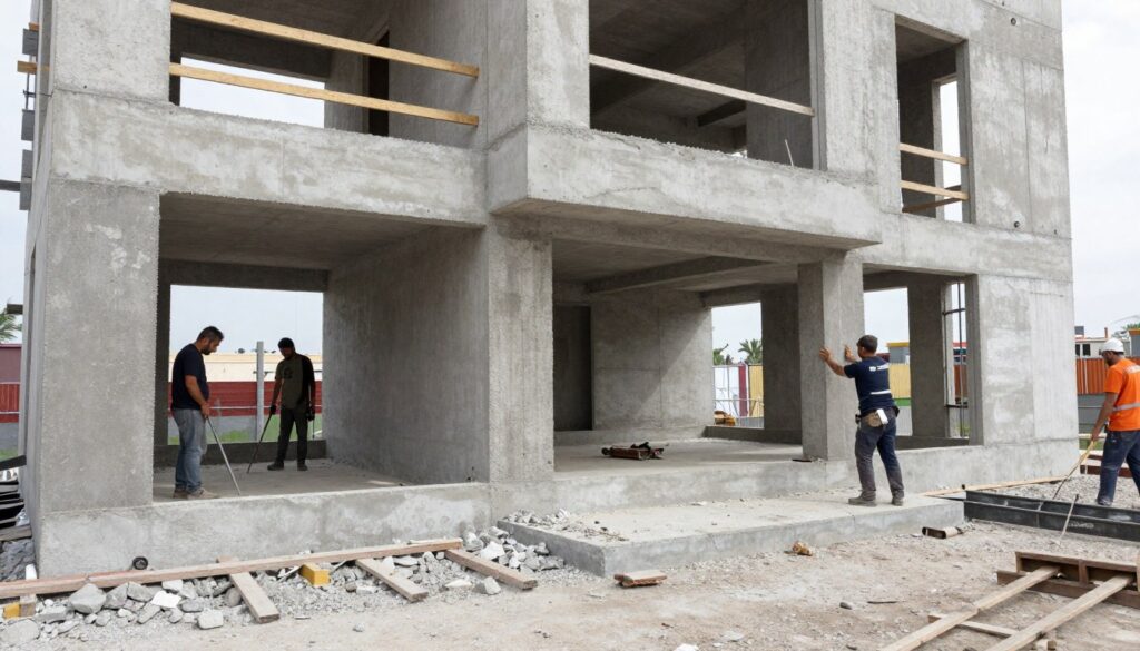 أعمال ترميمات هيكلية في مبنى سكني