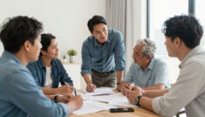 اجتماع مع مقاول بناء ملاحق لمناقشة تفاصيل المشروع - بناء ملاحق