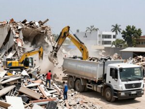 خدمة هدم وترحيل الأنقاض من موقع بناء في الكويت