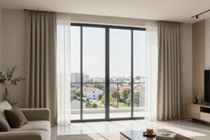 دريشة منزلية كبيرة في غرفة معيشة