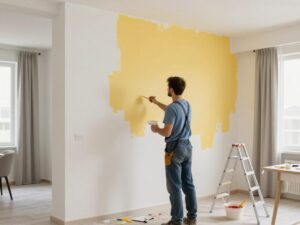 صباغ شقق الكويت يقوم بأعمال دهان في شقة سكنية