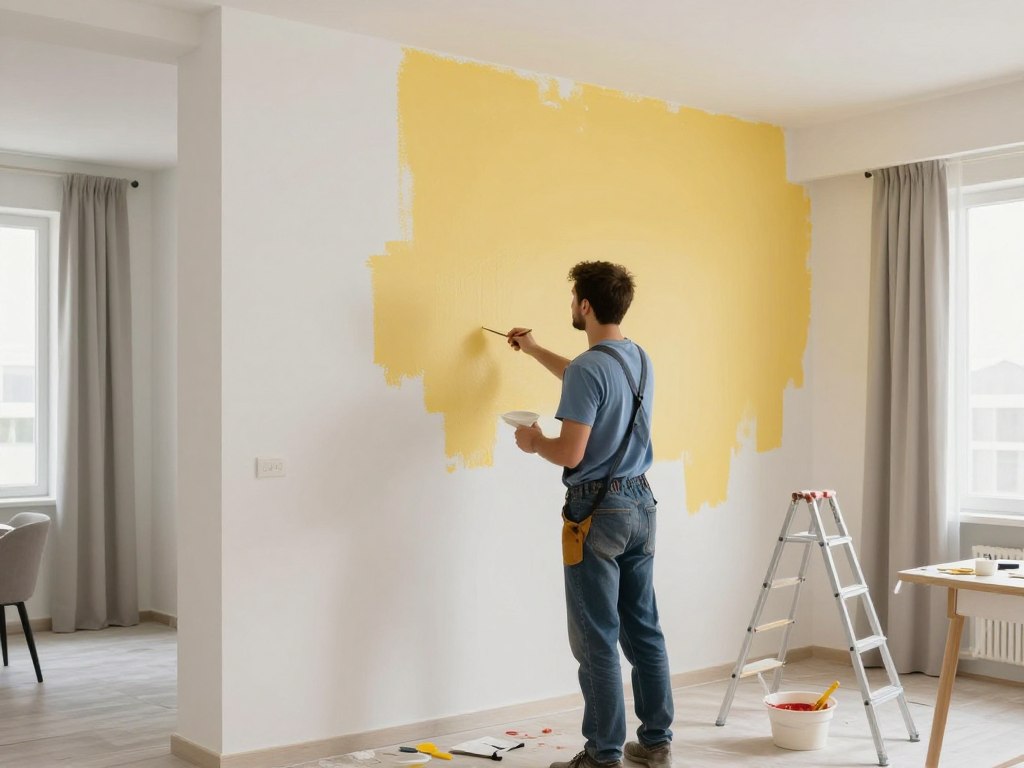 صباغ شقق الكويت يقوم بأعمال دهان في شقة سكنية