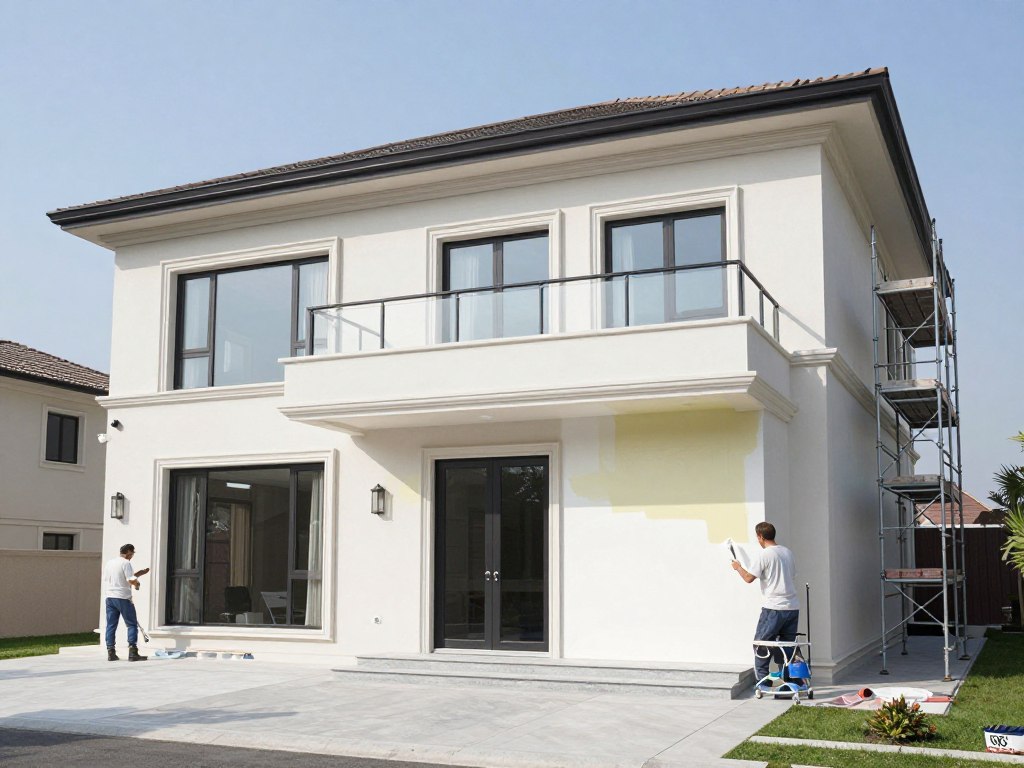 صباغ فلل الكويت يقوم بدهان واجهة فيلا فاخرة