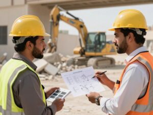 عامل تكسير يجيب على استفسارات العملاء حول خدمات الهدم