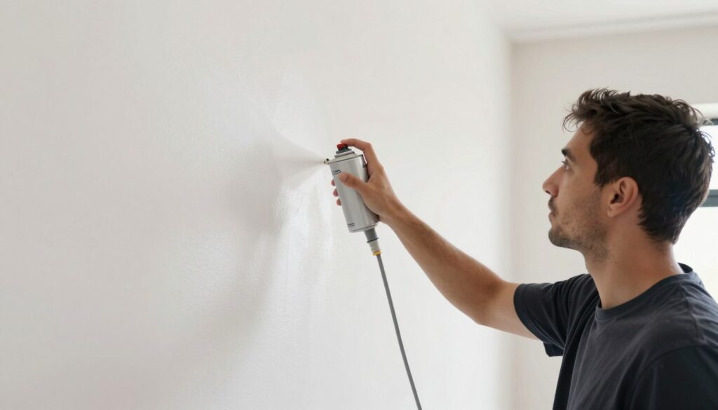 عامل يقوم بتطبيق رش أمريكي على جدار داخلي في منزل كويتي
