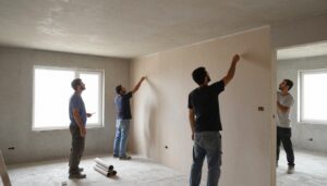 عمال يقومون بتركيب جبس بورد في منزل كويتي عمال يقومون بتركيب جبس بورد في منزل كويتي