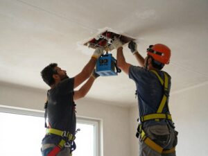 عمال يقومون بتكسير أسقف قديمة