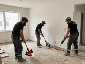 عمال يقومون بتكسير في شقة سكنية