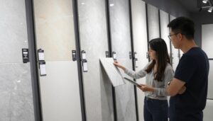 عملية اختيار السيراميك رخام في معرض للسيراميك عملية اختيار السيراميك رخام في معرض للسيراميك