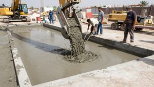 عملية صب خرسانة في موقع بناء بالجهراء عملية صب خرسانة في موقع بناء بالجهراء