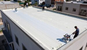 عملية عزل الأسطح بالفوم في مبنى سكني بالكويت