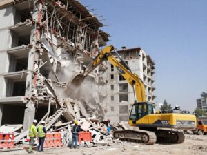 عملية هدم كامل لمبنى سكني قديم في الكويت