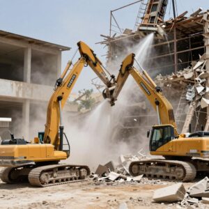 عملية هدم منظمة باستخدام معدات متخصصة في الكويت