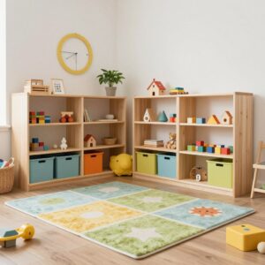 غرفة ألعاب مخصصة للأطفال مع تخزين