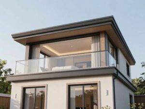 غرفة تم إضافتها فوق سطح المنزل مع تشطيبات أنيقة