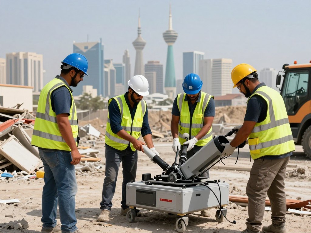 فريق عمل قصر السعادة للهدم أثناء عملية هدم آمنة في الكويت