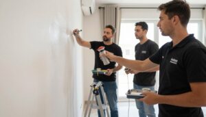 فريق عمل محترف يقوم بتنفيذ رش أمريكي