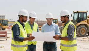 فريق عمل مقاول شاطر يعمل في موقع بناء في الكويت