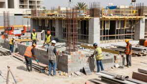 فريق عمل مقاول مبارك الكبير أثناء تنفيذ أحد المشاريع