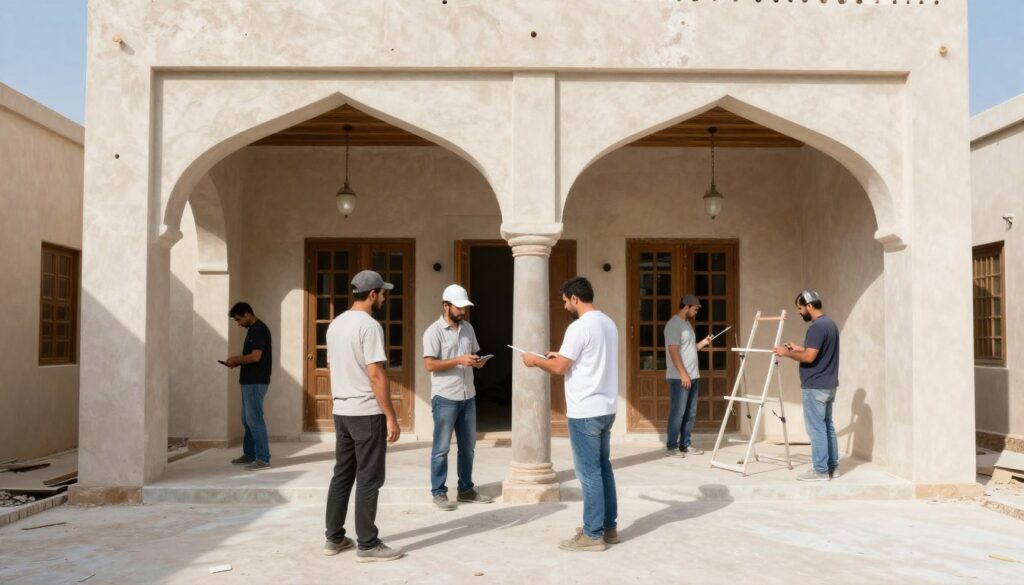 فريق متخصص في ترميم بيت بيتي أثناء العمل