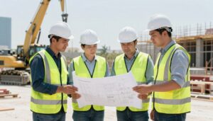 فريق مقاولات محترف في الكويت يعمل في موقع بناء