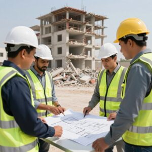 فريق يقوم بإعداد خطة هدم آمنة لمبنى في الكويت