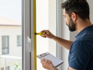 فني يقوم بقياس دقيق لتركيب دريشة