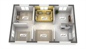 مخطط لمنزل يوضح أنواع الأصباغ المناسبة لكل غرفة بألوان مختلفة