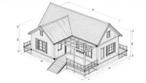مخطط هندسي لإضافة غرفة مع تفاصيل البناء