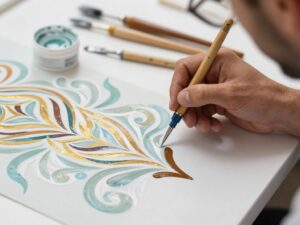 معلم أصباغ محترف يقوم بتطبيق تقنيات متقدمة في الدهان على جدار