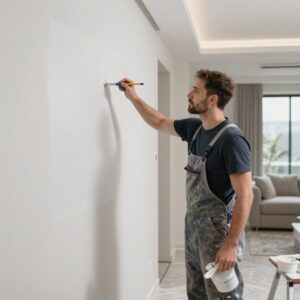 معلم صباغ يعمل في طلاء شقة حديثة في الكويت معلم صباغ يعمل في طلاء شقة حديثة في الكويت