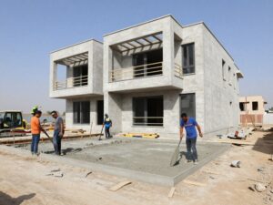 مقاول بناء حولي يشرف على أعمال البناء