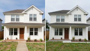 منزل قبل وبعد إضافة غرفة مع تحسن ملحوظ في المظهر والوظيفة