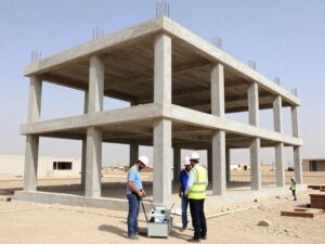 مهندسون يقومون بفحص هيكل مبنى لتقييم قدرته على تحمل بناء طوابق إضافية مهندسون يقومون بفحص هيكل مبنى لتقييم قدرته على تحمل بناء طوابق إضافية