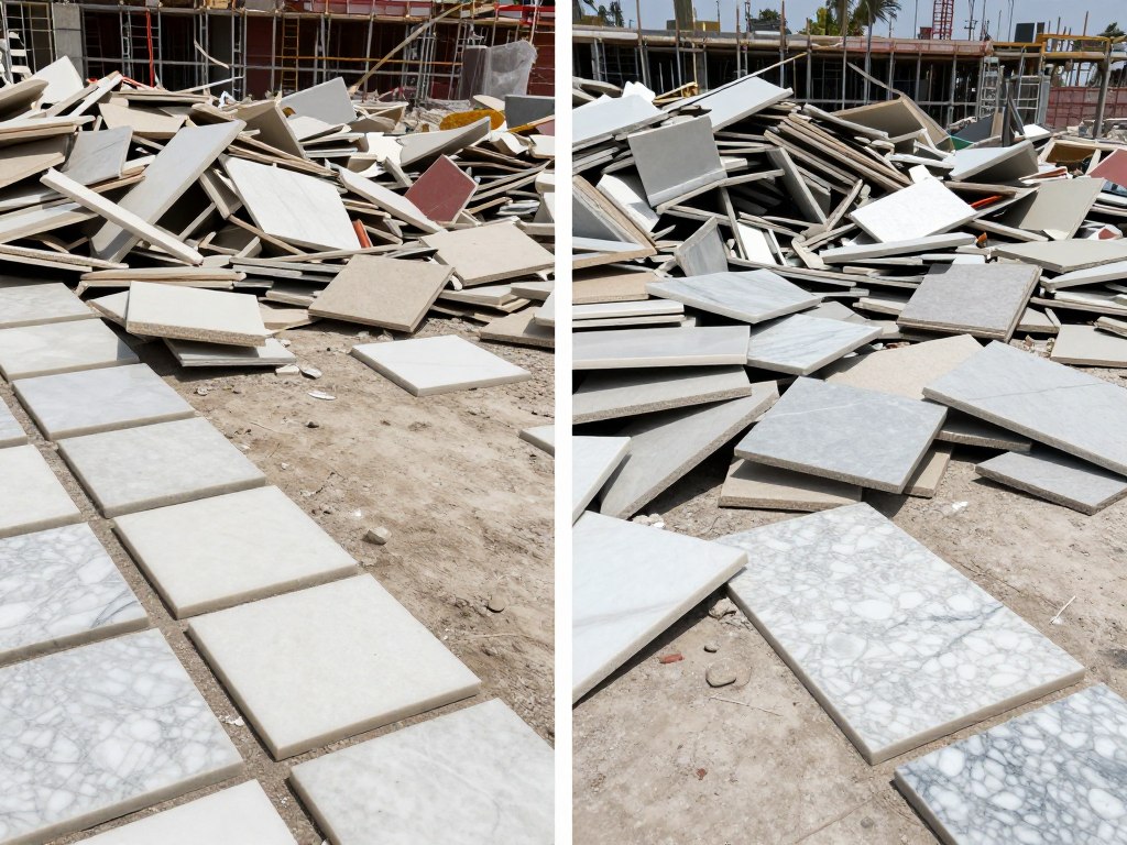 أنواع مختلفة من أرضيات تم تكسيرها في الكويت تشمل السيراميك والبورسلان والرخام