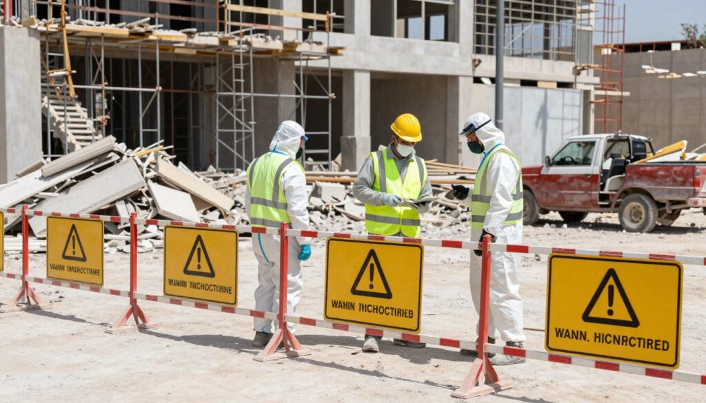 إجراءات السلامة في موقع هدم بالكويت مع معدات الوقاية