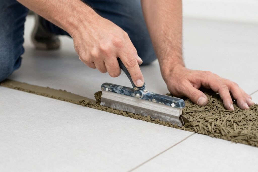 إصلاح فواصل البلاط بإعادة ملئها بمونة جديدة