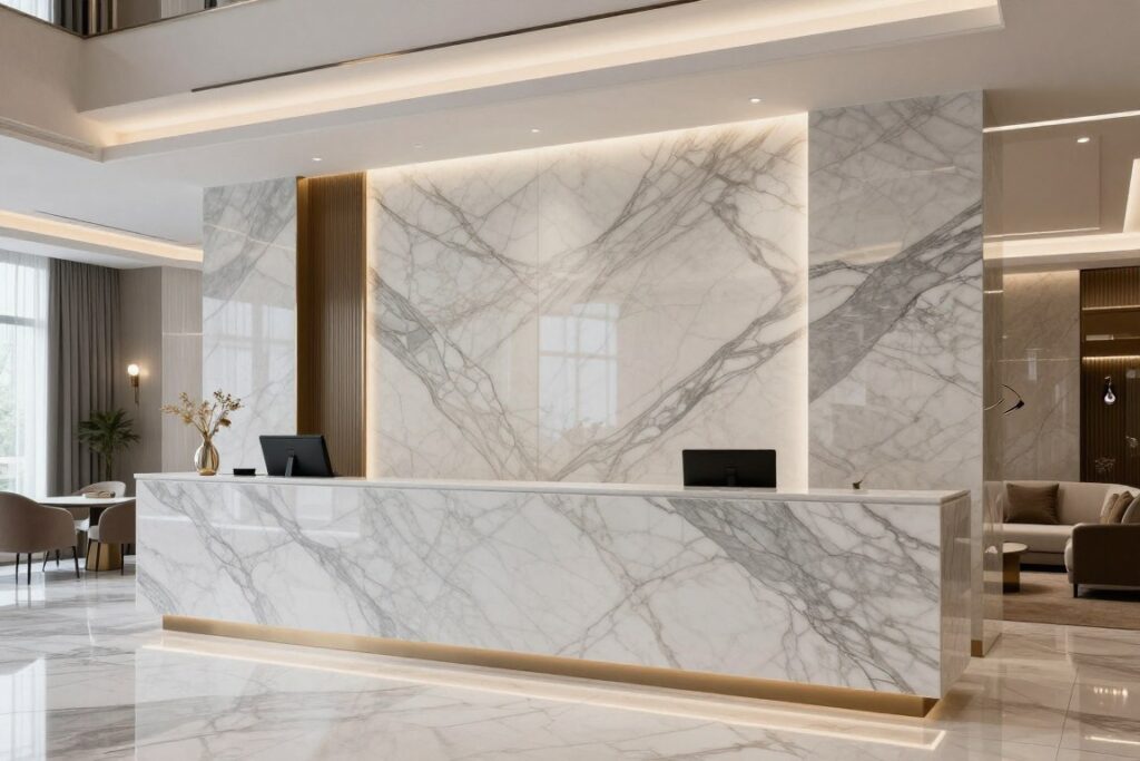 بديل رخام رخيص بتصميم فاخر في صالة استقبال