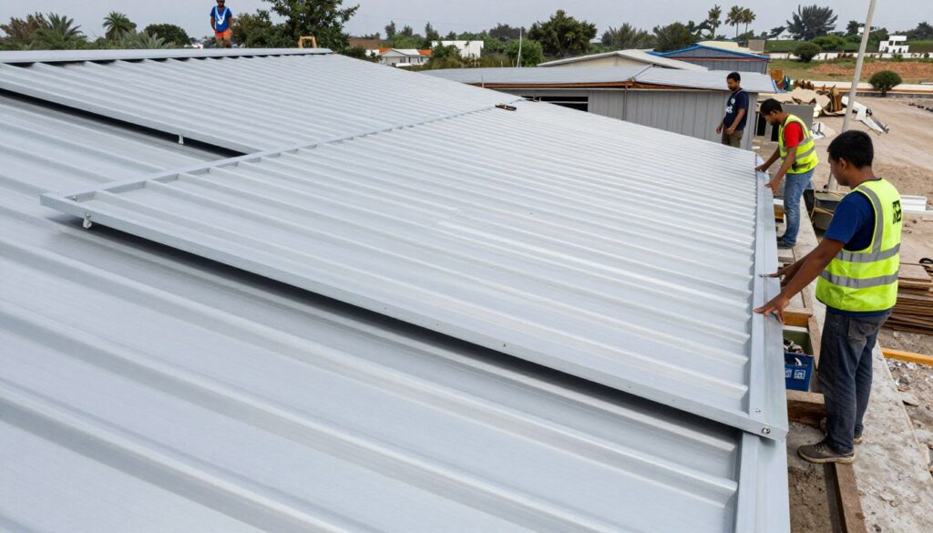 تركيب ألواح شينكو المعدنية على سقف مبنى في الكويت