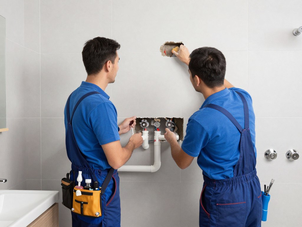 تركيب أنظمة السباكة والكهرباء في الحمام
