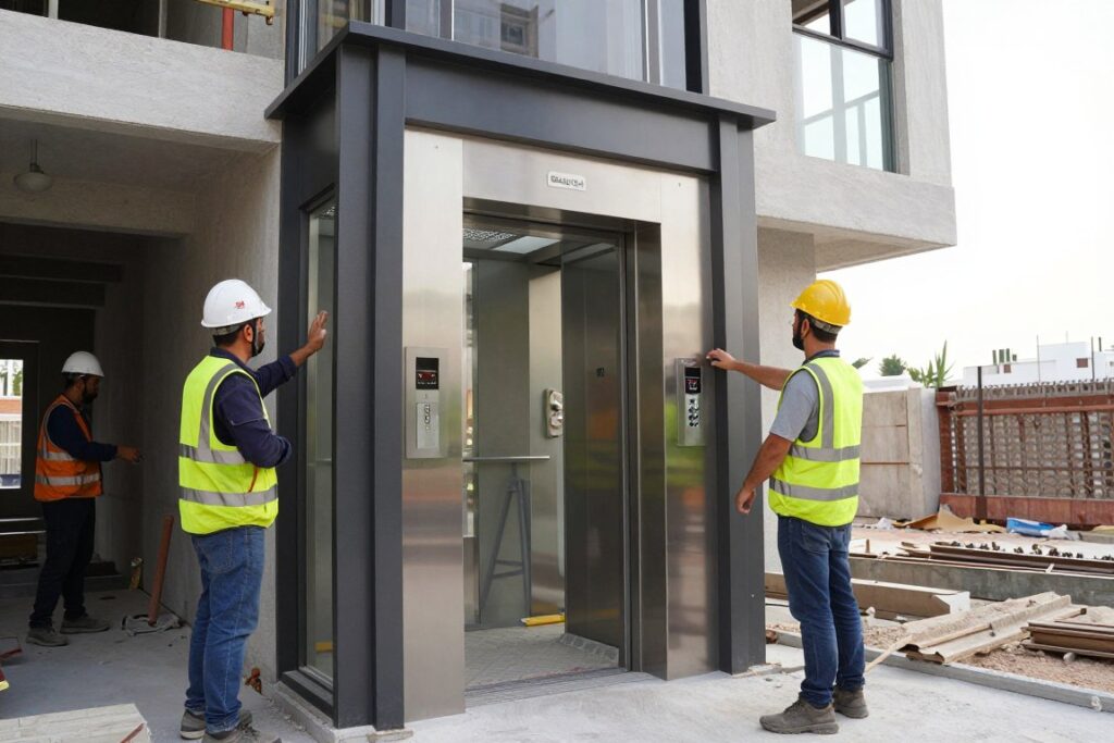 تركيب مصعد حديث في مبنى سكني بالكويت