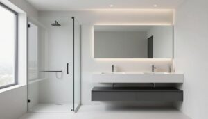 تصميم حمام بسيط وعصري بألوان محايدة تصميم حمام بسيط وعصري بألوان محايدة
