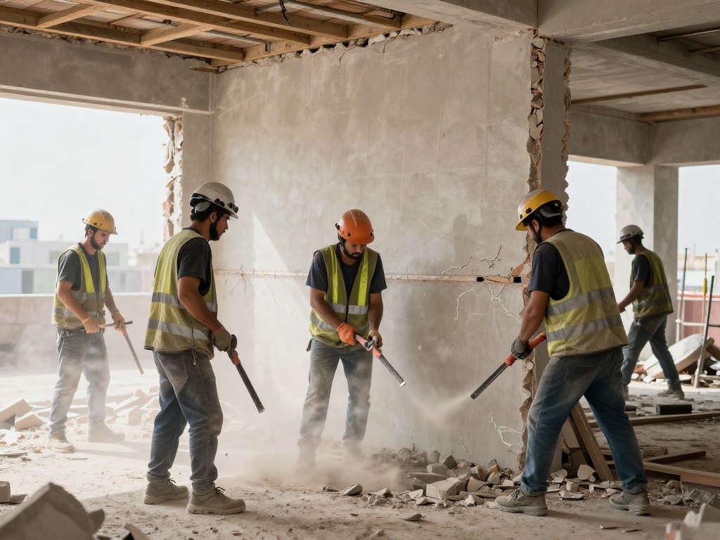 تنفيذ عملية التكسير بواسطة فريق محترف في موقع البناء
