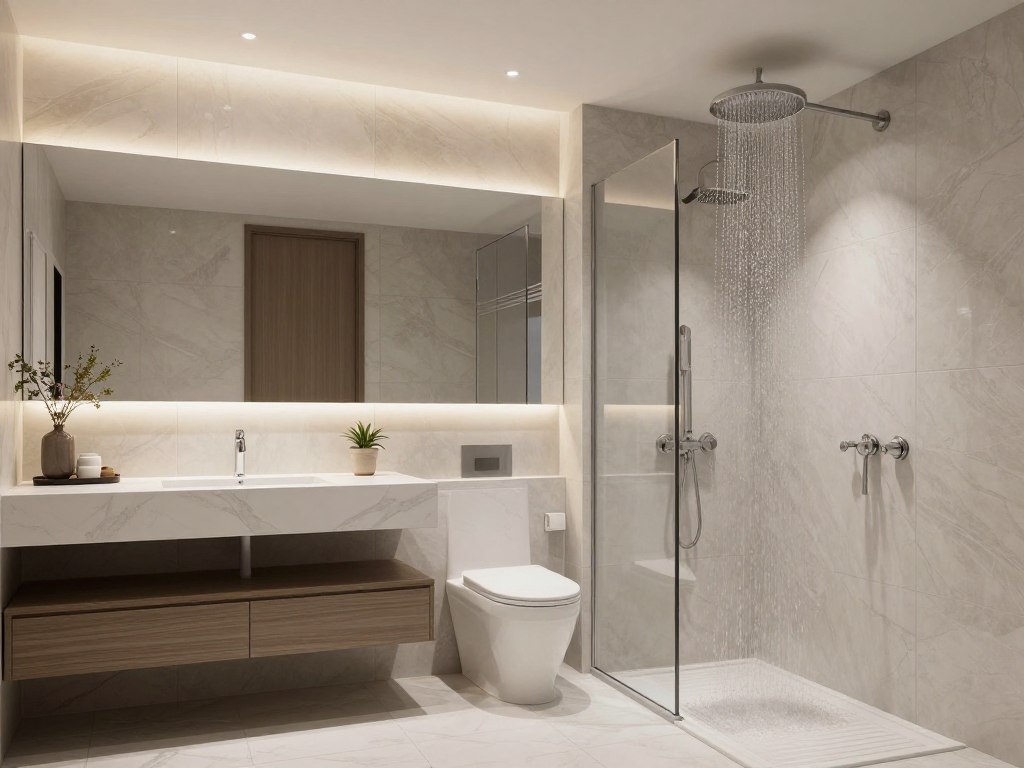 حمام حديث مجدد بتشطيبات فاخرة