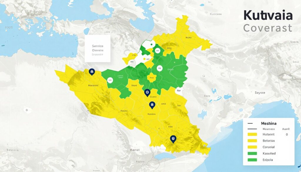 خريطة توضح مناطق الخدمة في الكويت