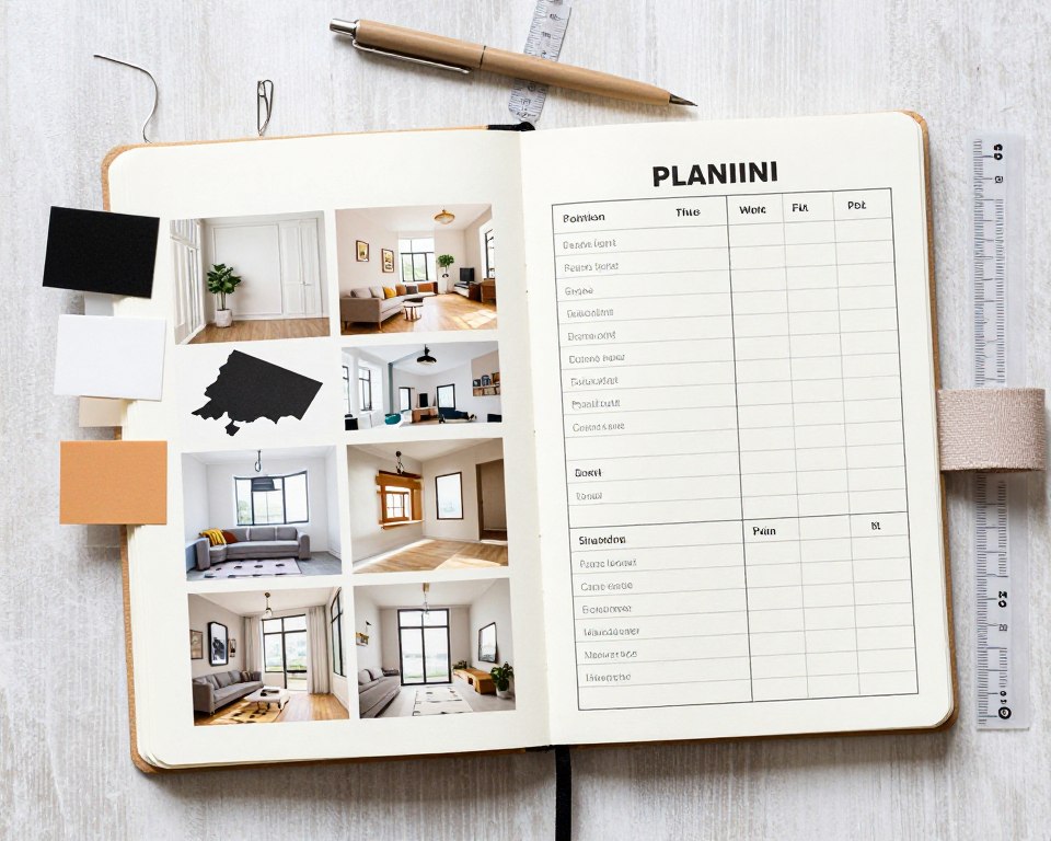 دفتر تخطيط مشروع مع عينات وصور