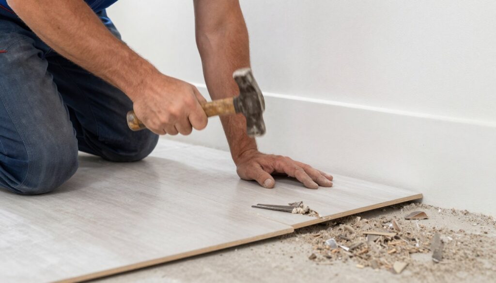 رفع البلاط باستخدام الإزميل والمطرقة