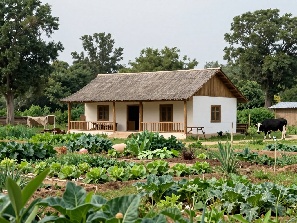 شاليه مزرعة محاط بالخضرة