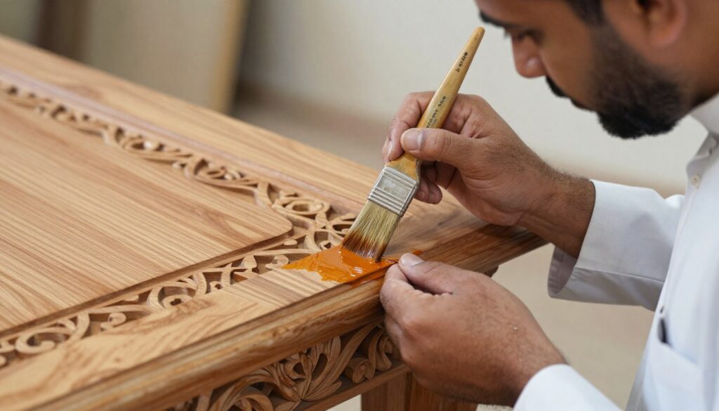 صباغ الكويت يعمل على دهان أثاث خشبي