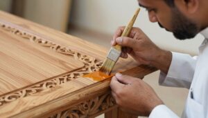 صباغ الكويت يعمل على دهان أثاث خشبي